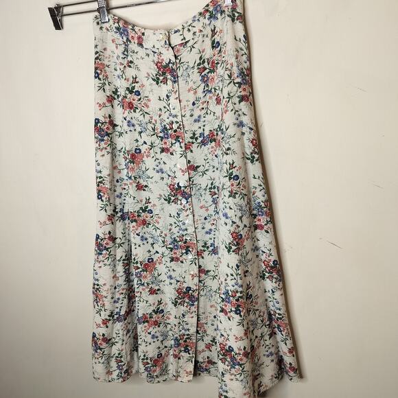 Lemon Grass Floral Maxi Skirt Button Front Elastic Waist - Picture 4 of 8